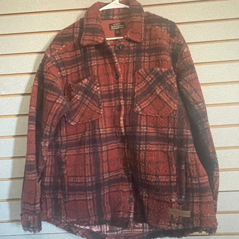 Noble Outfitters Mens Red Plaid Sherpa Lined Flannel Shirt Jacket Shacket Large‎
